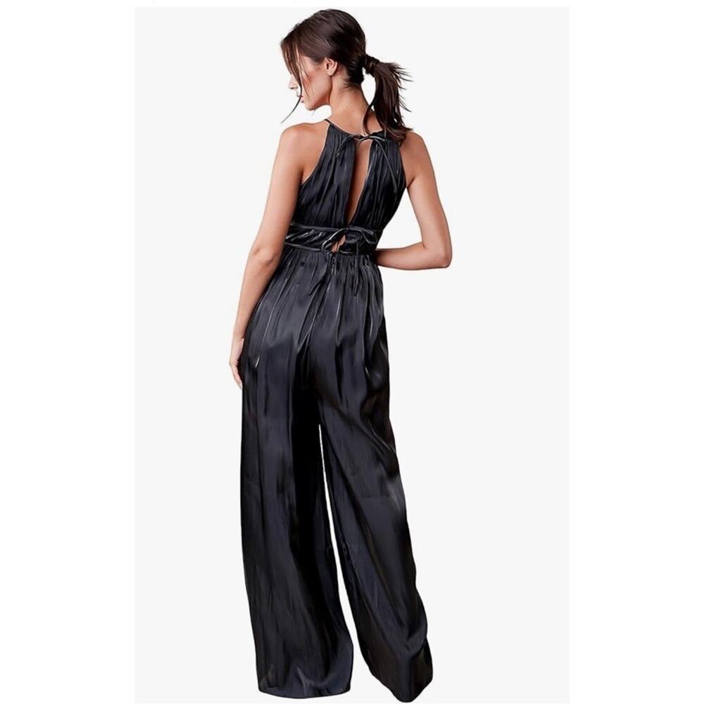 Sugarlips Halter Wide Leg Jumpsuit Metallic Silver Size XL Night Out Glam - Picture 5 of 9